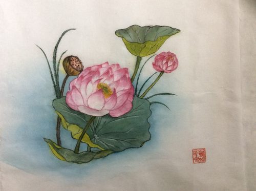 Dorothy, Lotus, Chinese brush painting, Gongbi style.